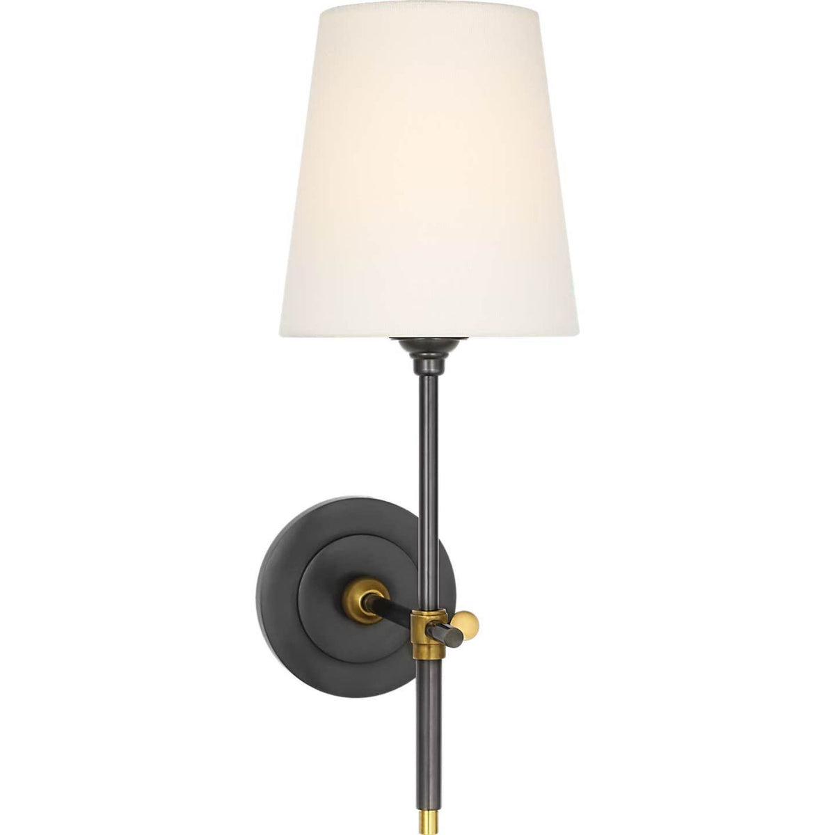 Thomas O'Brien Bryant 15" Cordless Sconce in Bronze and Hand-Rubbed Antique Brass with Linen Shade W5.5" x H15.25" x E8.5"