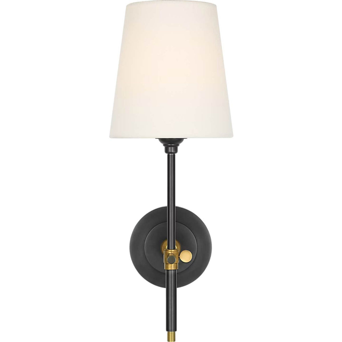 Thomas O'Brien Bryant 15" Cordless Sconce in Bronze and Hand-Rubbed Antique Brass with Linen Shade W5.5" x H15.25" x E8.5"