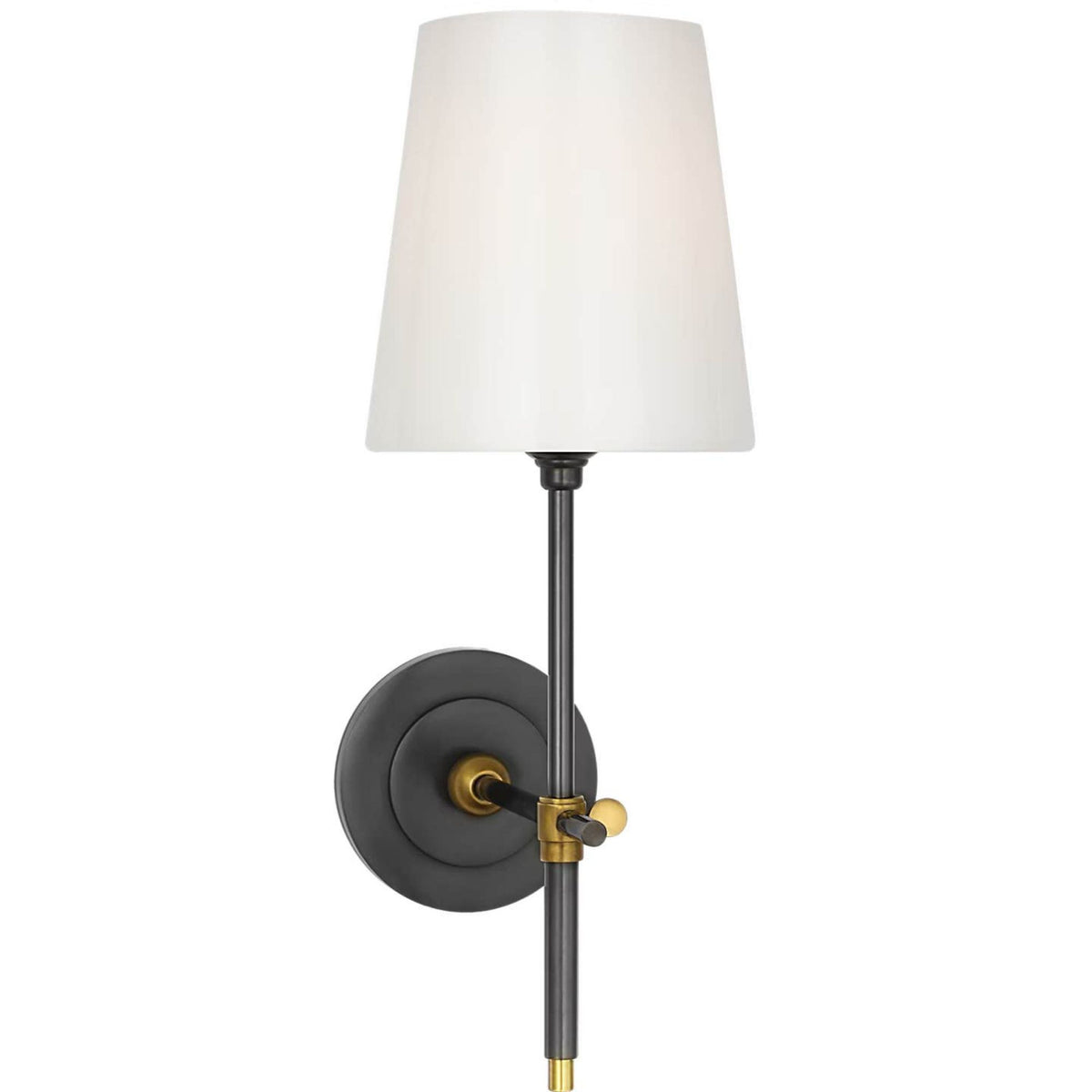 Thomas O'Brien Bryant 15" Cordless Bath Sconce in Bronze and Hand-Rubbed Antique Brass with White Glass W5.5" x H15" x E8.5"