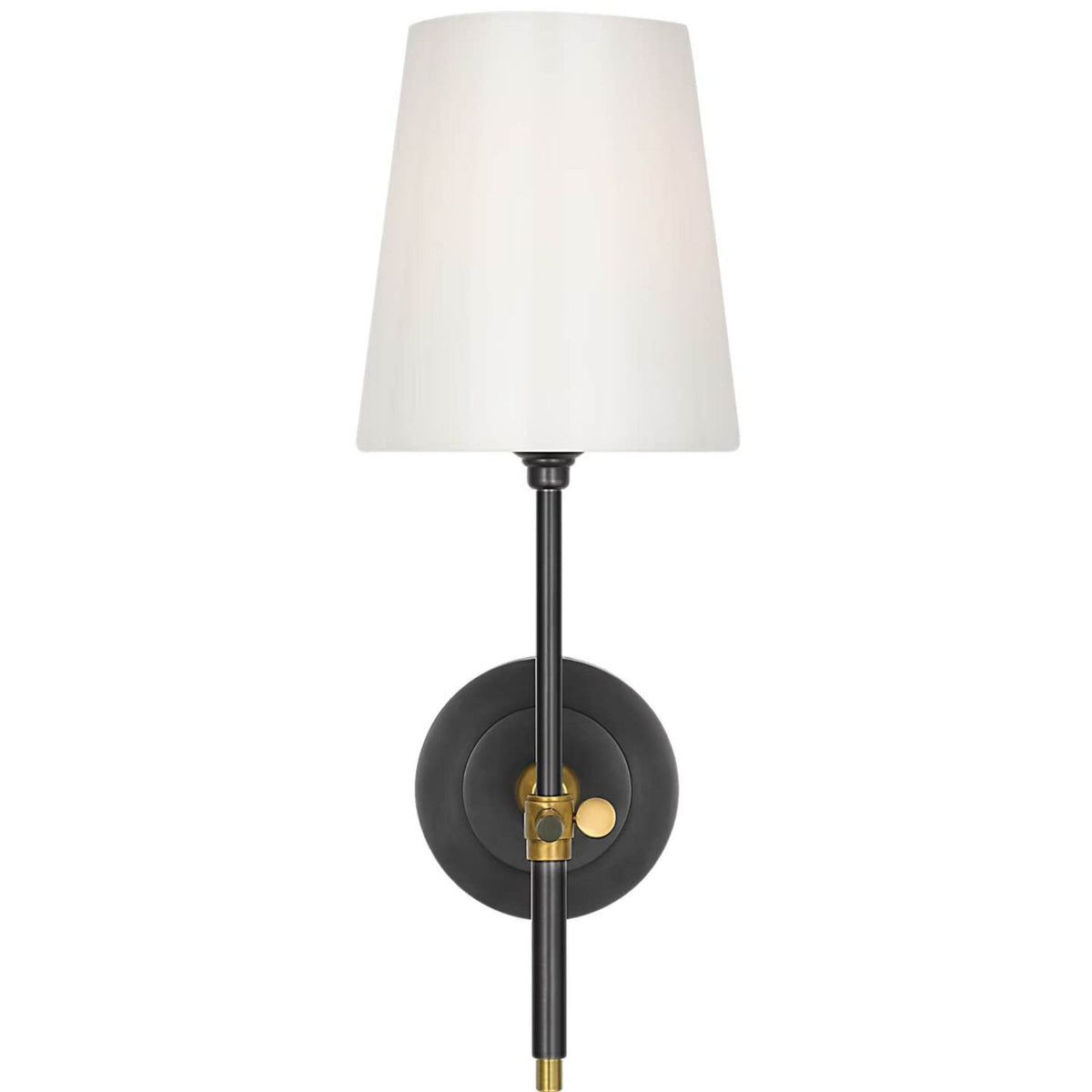 Thomas O'Brien Bryant 15" Cordless Bath Sconce in Bronze and Hand-Rubbed Antique Brass with White Glass W5.5" x H15" x E8.5"