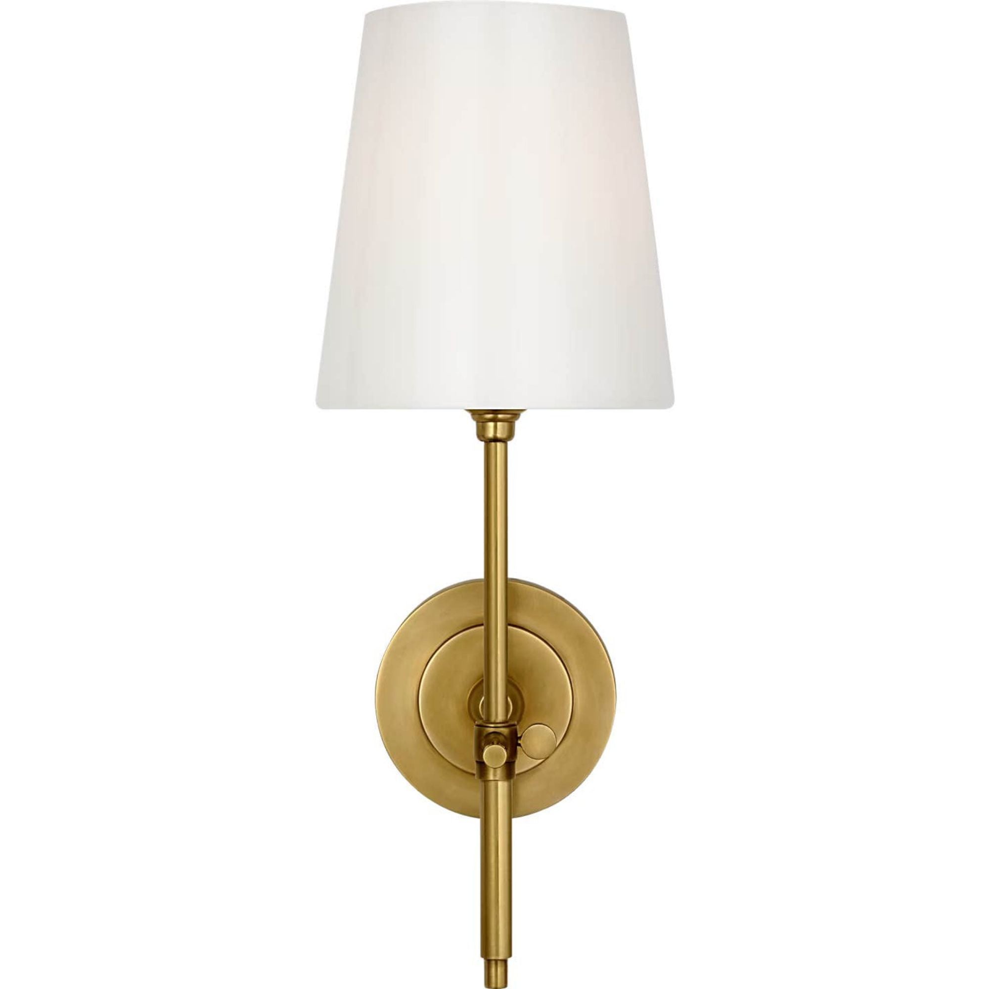 Thomas O'Brien Bryant 15" Cordless Bath Sconce in Hand-Rubbed Antique Brass with White Glass W5.5" x H15" x E8.5"