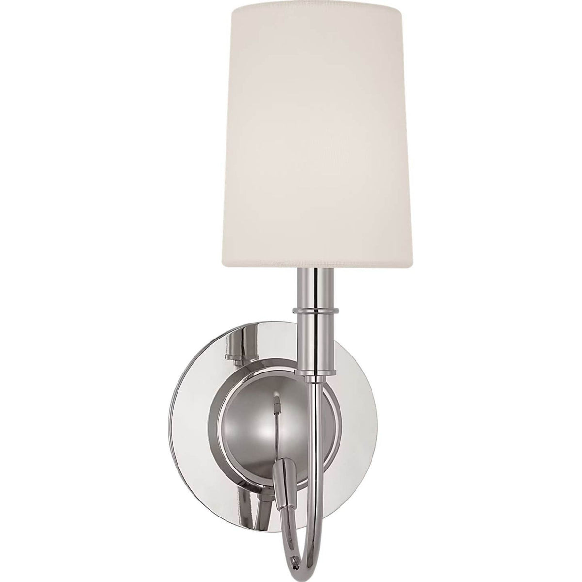 Thomas O'Brien Elkins Sconce in Polished Nickel with Linen Shade W5.5" x H13.75" x E7.25"