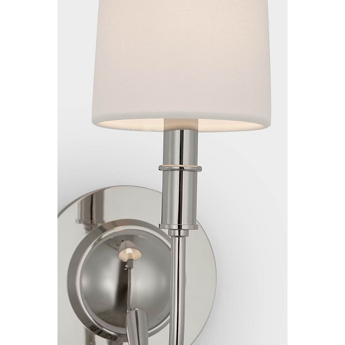 Thomas O'Brien Elkins Sconce in Polished Nickel with Linen Shade W5.5" x H13.75" x E7.25"