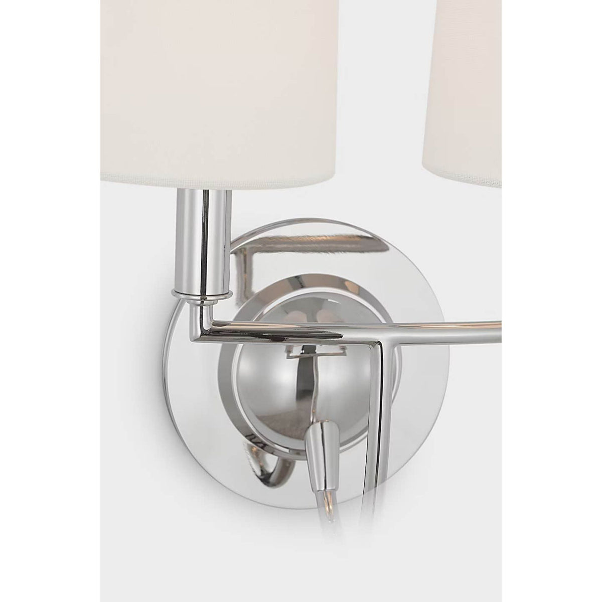 Thomas O'Brien Elkins Double Sconce in Polished Nickel with Linen Shades W10.25" x H13.25" x E7.25"