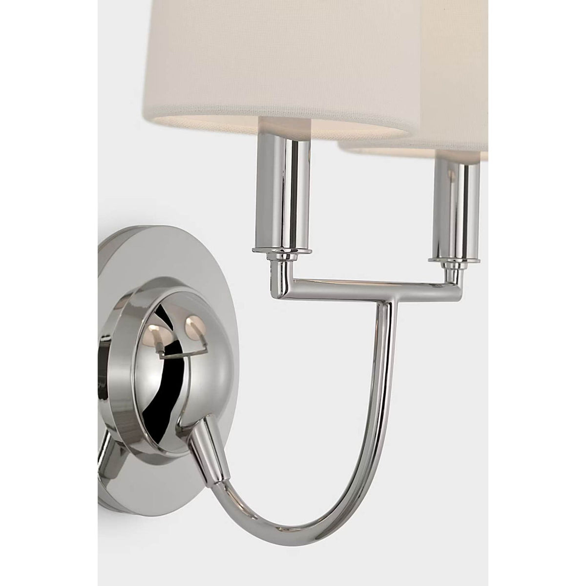 Thomas O'Brien Elkins Double Sconce in Polished Nickel with Linen Shades W10.25" x H13.25" x E7.25"