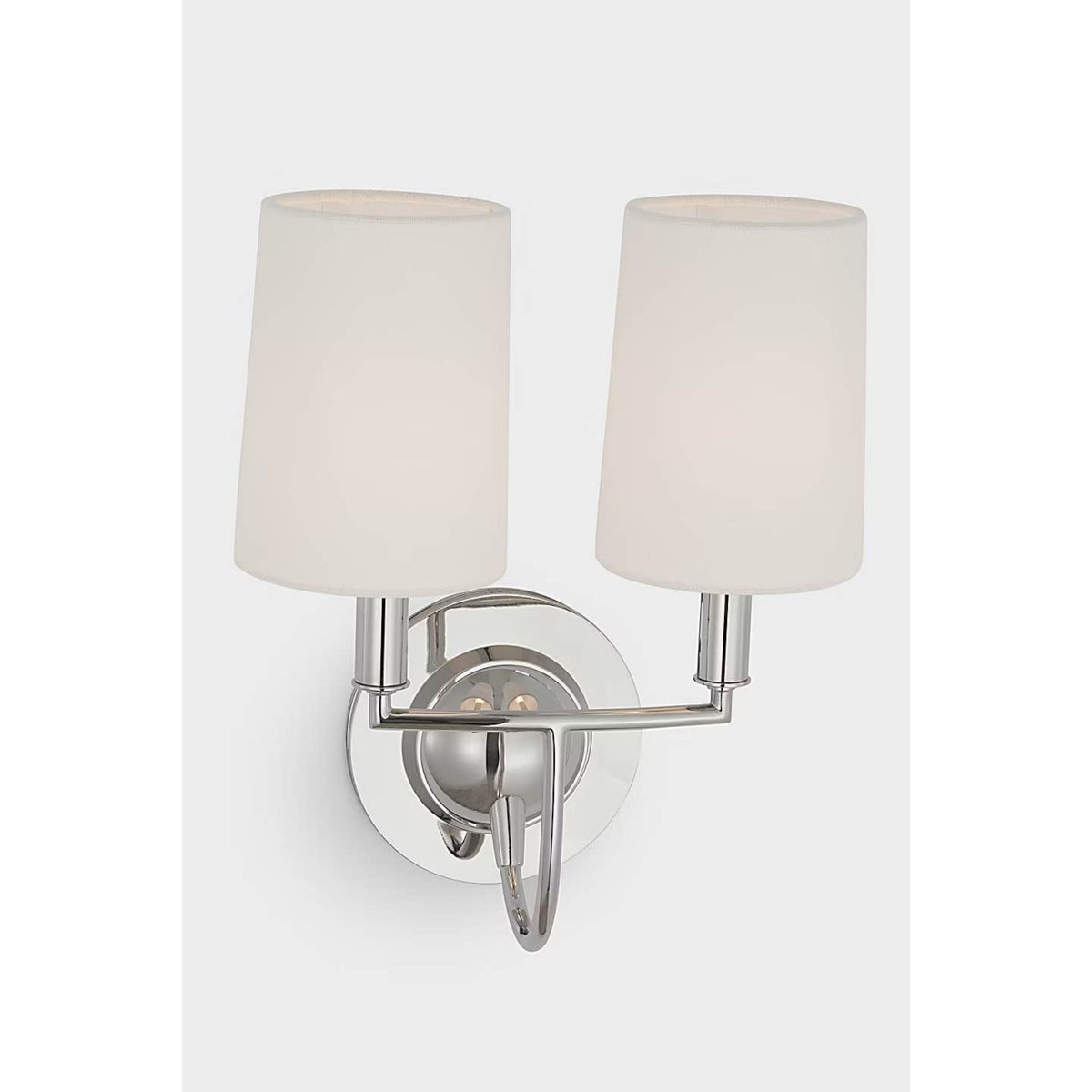 Thomas O'Brien Elkins Double Sconce in Polished Nickel with Linen Shades W10.25" x H13.25" x E7.25"