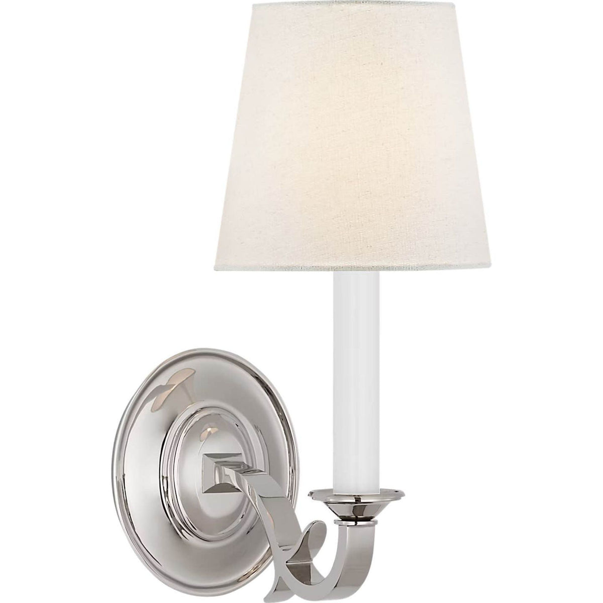 Thomas O'Brien Channing Single Sconce in Polished Nickel with Linen Shade W6" x H13.5" x E9.5"