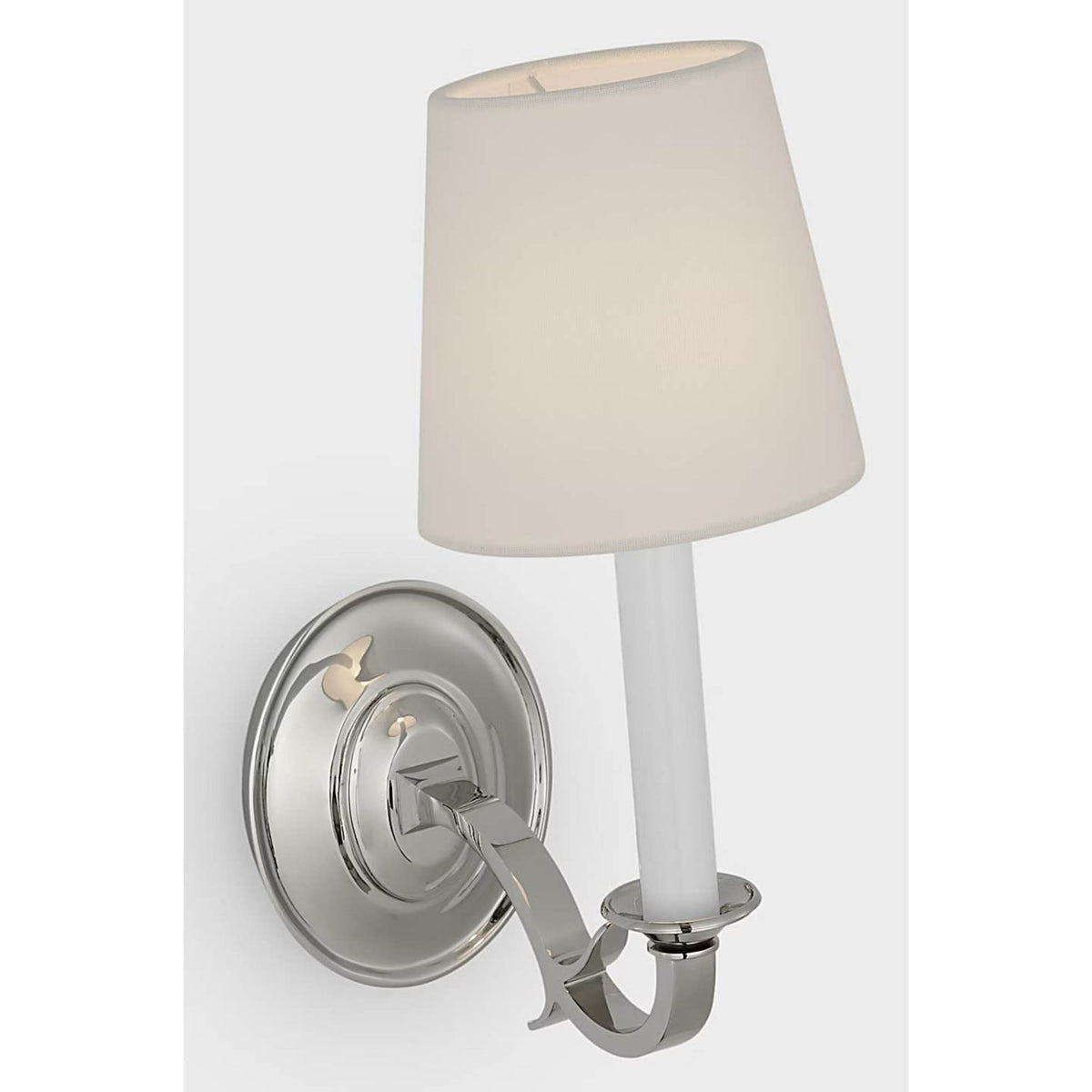 Thomas O'Brien Channing Single Sconce in Polished Nickel with Linen Shade W6" x H13.5" x E9.5"