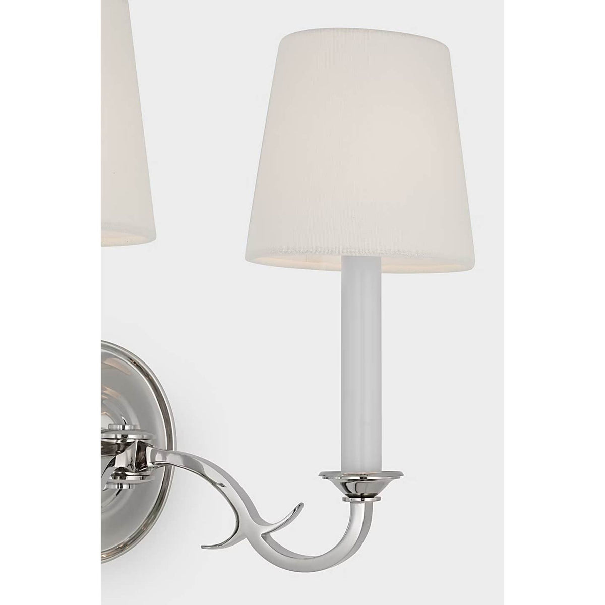 Thomas O'Brien Channing Double Sconce in Polished Nickel with Linen Shades W14.5" x H13.5" x E9.5"