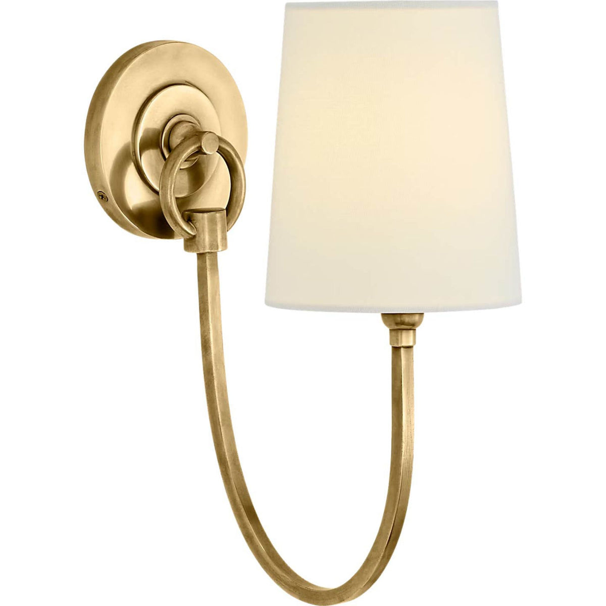 Thomas O'Brien Reed Single Sconce in Hand-Rubbed Antique Brass with Linen Shade W5" x H13" x E10.5"