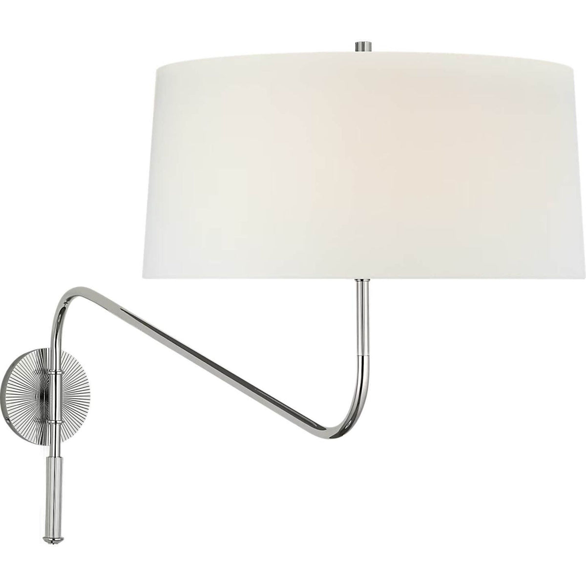 Thomas O'Brien Canto Grande Swinging Wall Light in Polished Nickel with Linen Shade W17" x H21.5" x E17" - 34.5"