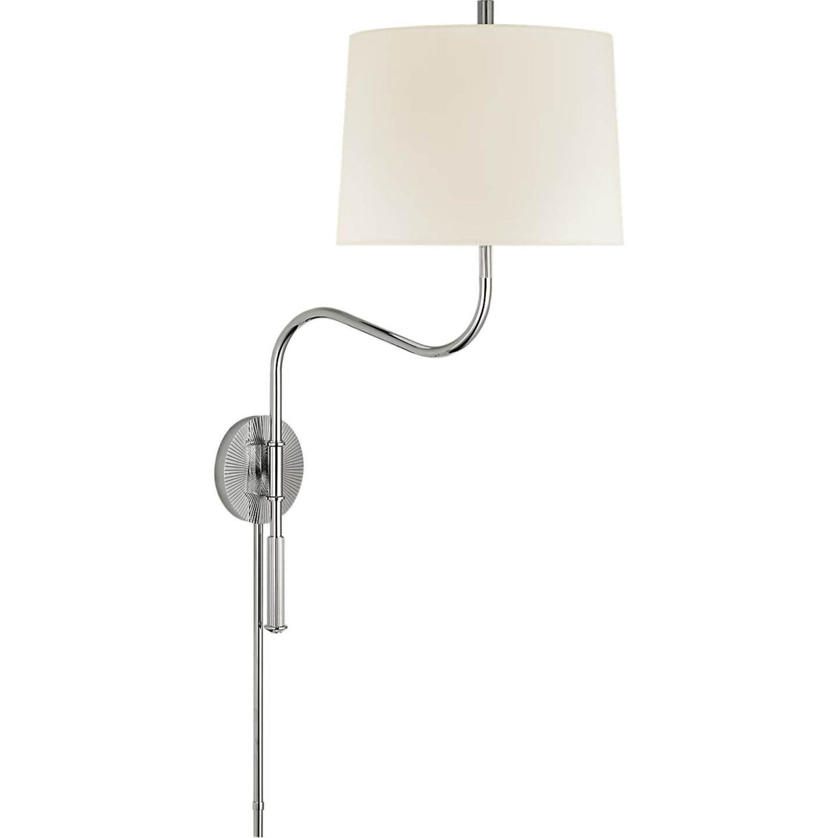 Thomas O'Brien Canto Medium Swinging Wall Light in Polished Nickel with Linen Shade W11" x H25.5" x E11" - 17.5"