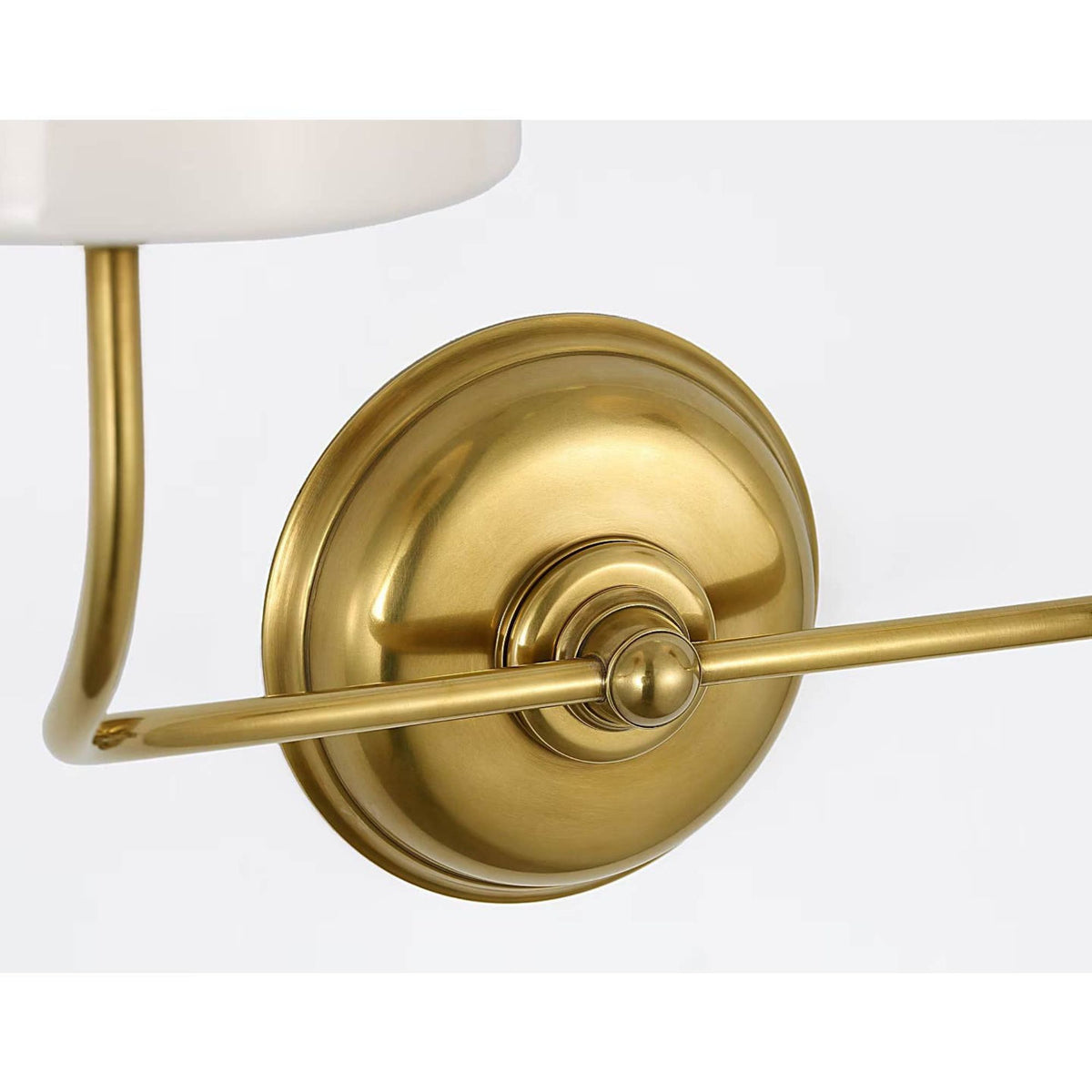 Thomas O'Brien Vendome Double Sconce in Hand-Rubbed Antique Brass with White Glass W17.75" x H14.75" x E8.5"