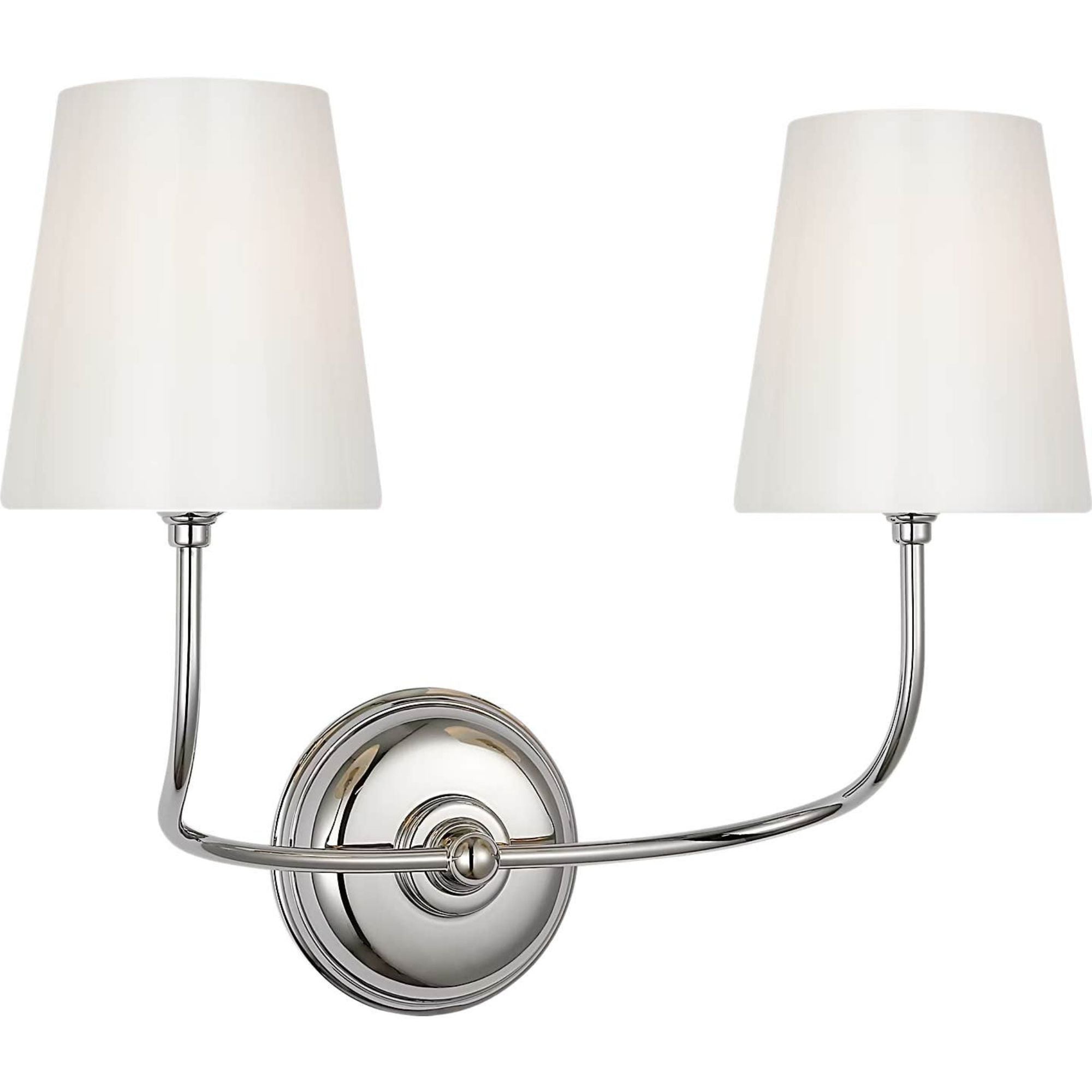 Thomas O'Brien Vendome Double Sconce in Polished Nickel with White Glass W17.75" x H14.75" x E8.5"