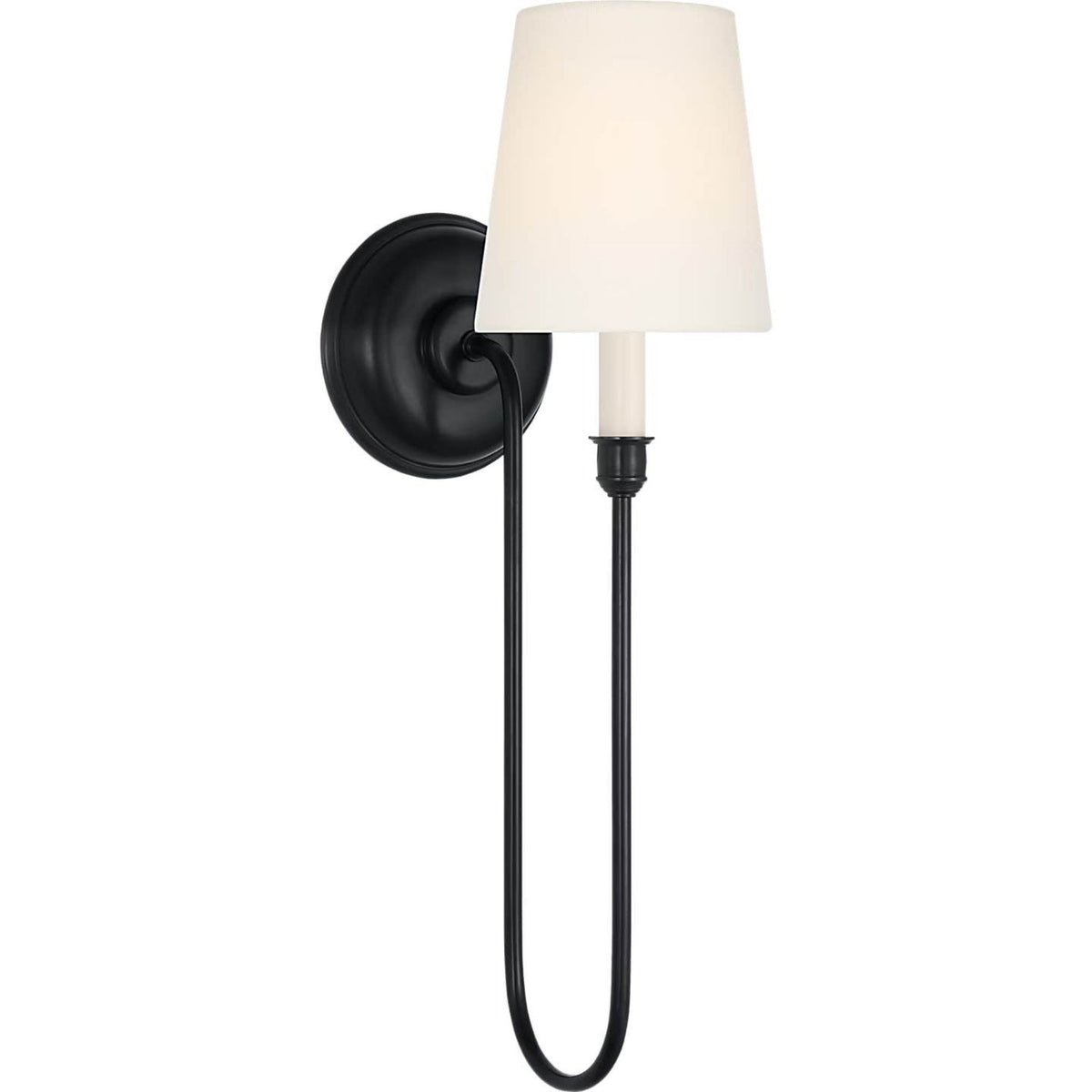 Thomas O'Brien Vendome 21" Deep Arm Sconce in Bronze with Linen Shade W5.5" x H20.75" x E9.75"