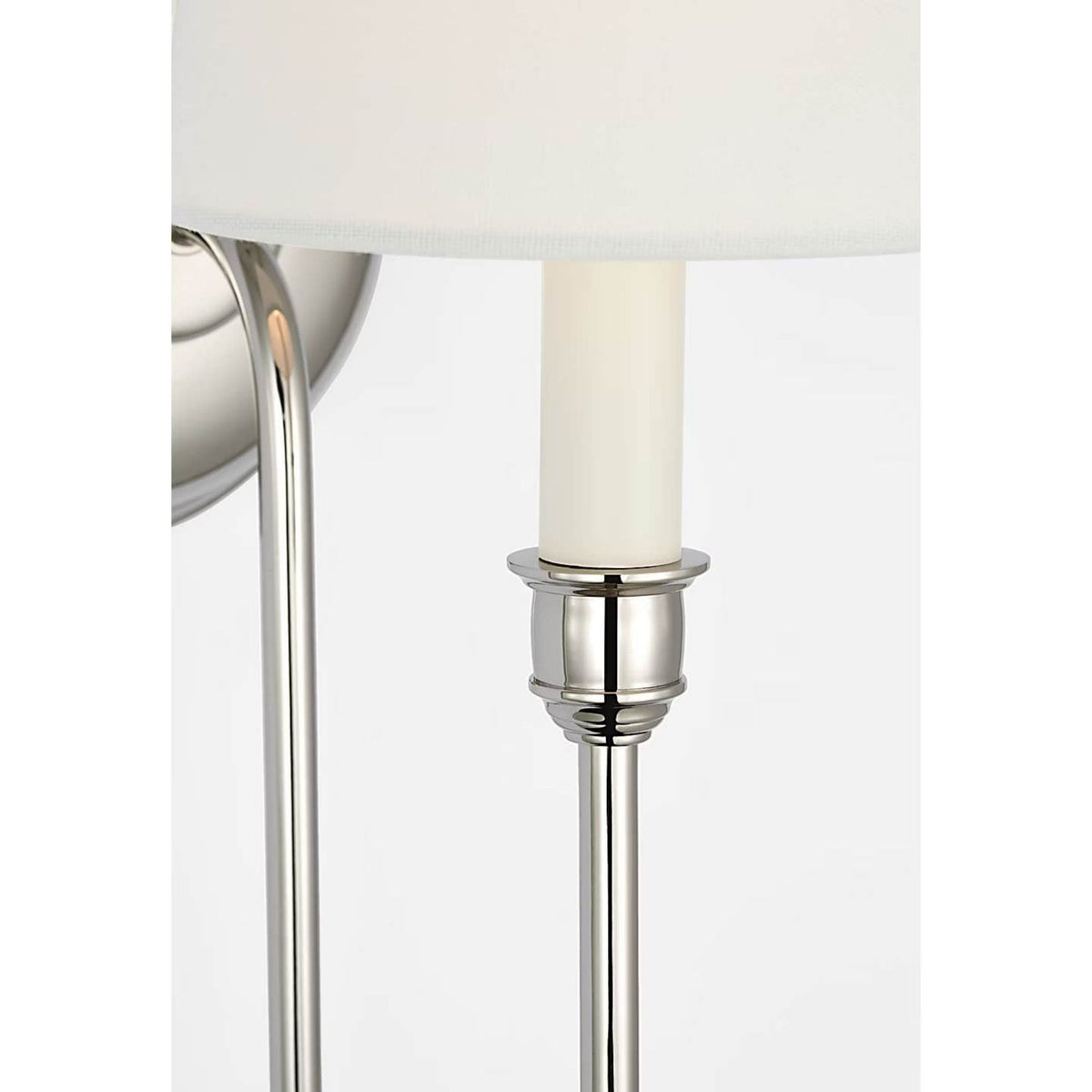 Thomas O'Brien Vendome 21" Deep Arm Sconce in Polished Nickel with Linen Shade W5.5" x H20.75" x E9.75"