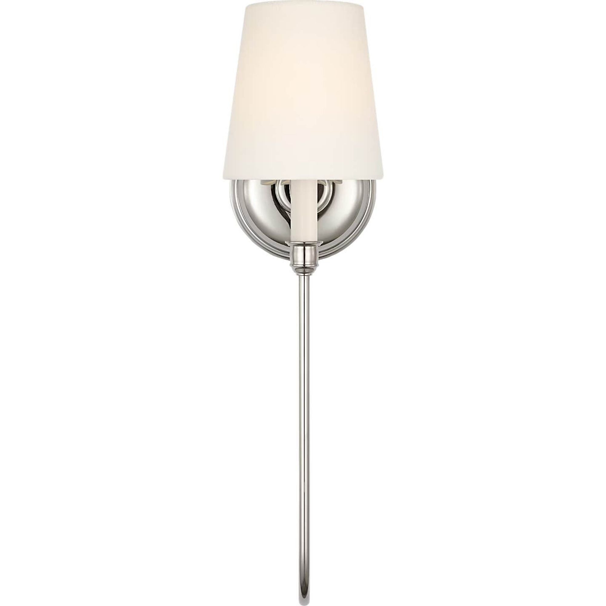 Thomas O'Brien Vendome 21" Deep Arm Sconce in Polished Nickel with Linen Shade W5.5" x H20.75" x E9.75"