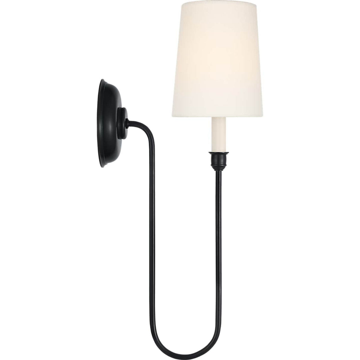 Thomas O'Brien Vendome 21" Deep Arm Cordless Sconce in Bronze with Linen Shade W5.5" x H21" x E9.75"