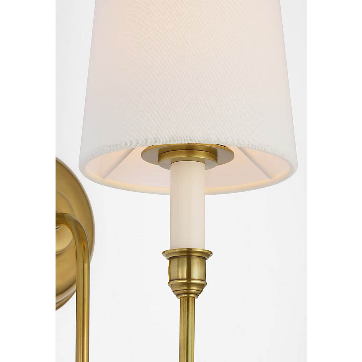 Thomas O'Brien Vendome 21" Deep Arm Cordless Sconce in Hand-Rubbed Antique Brass with Linen Shade W5.5" x H21" x E9.75"