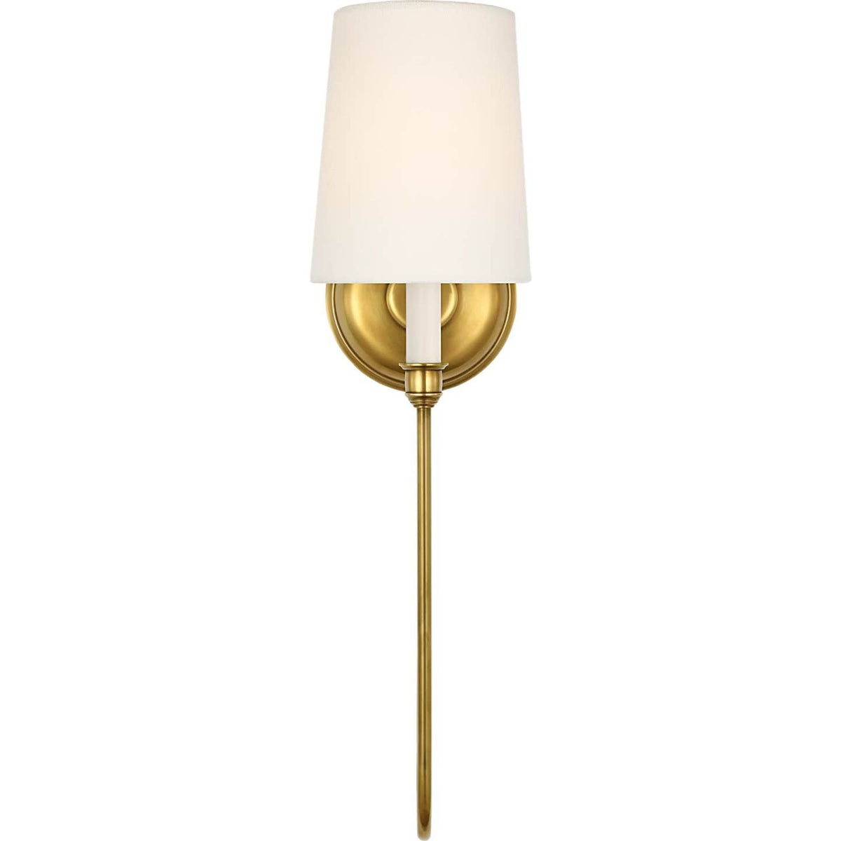 Thomas O'Brien Vendome 21" Deep Arm Cordless Sconce in Hand-Rubbed Antique Brass with Linen Shade W5.5" x H21" x E9.75"