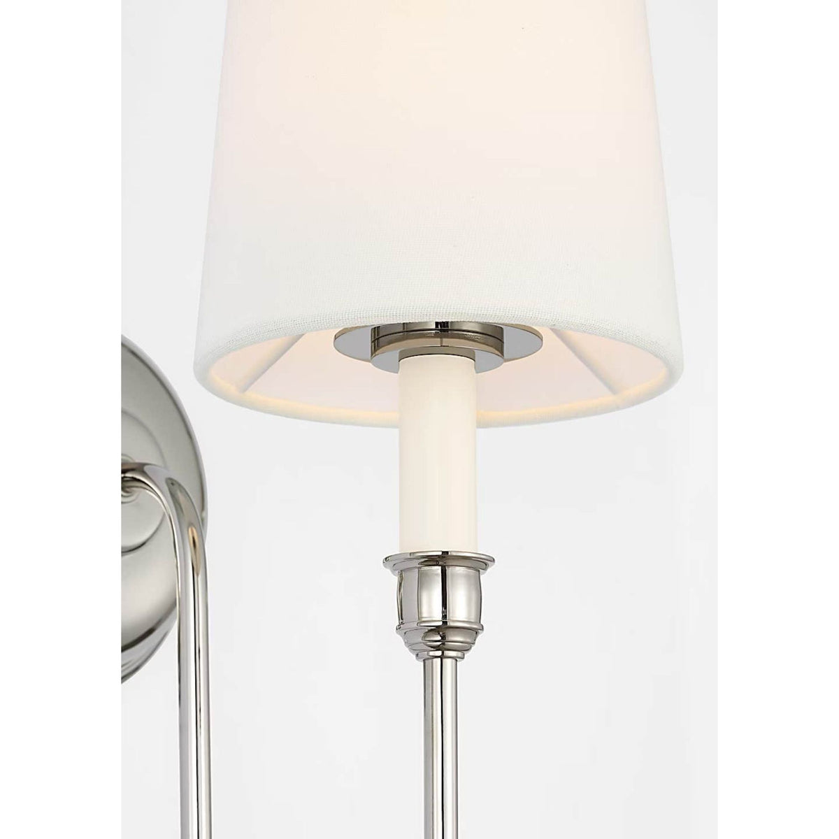 Thomas O'Brien Vendome 21" Deep Arm Cordless Sconce in Polished Nickel with Linen Shade W5.5" x H21" x E9.75"