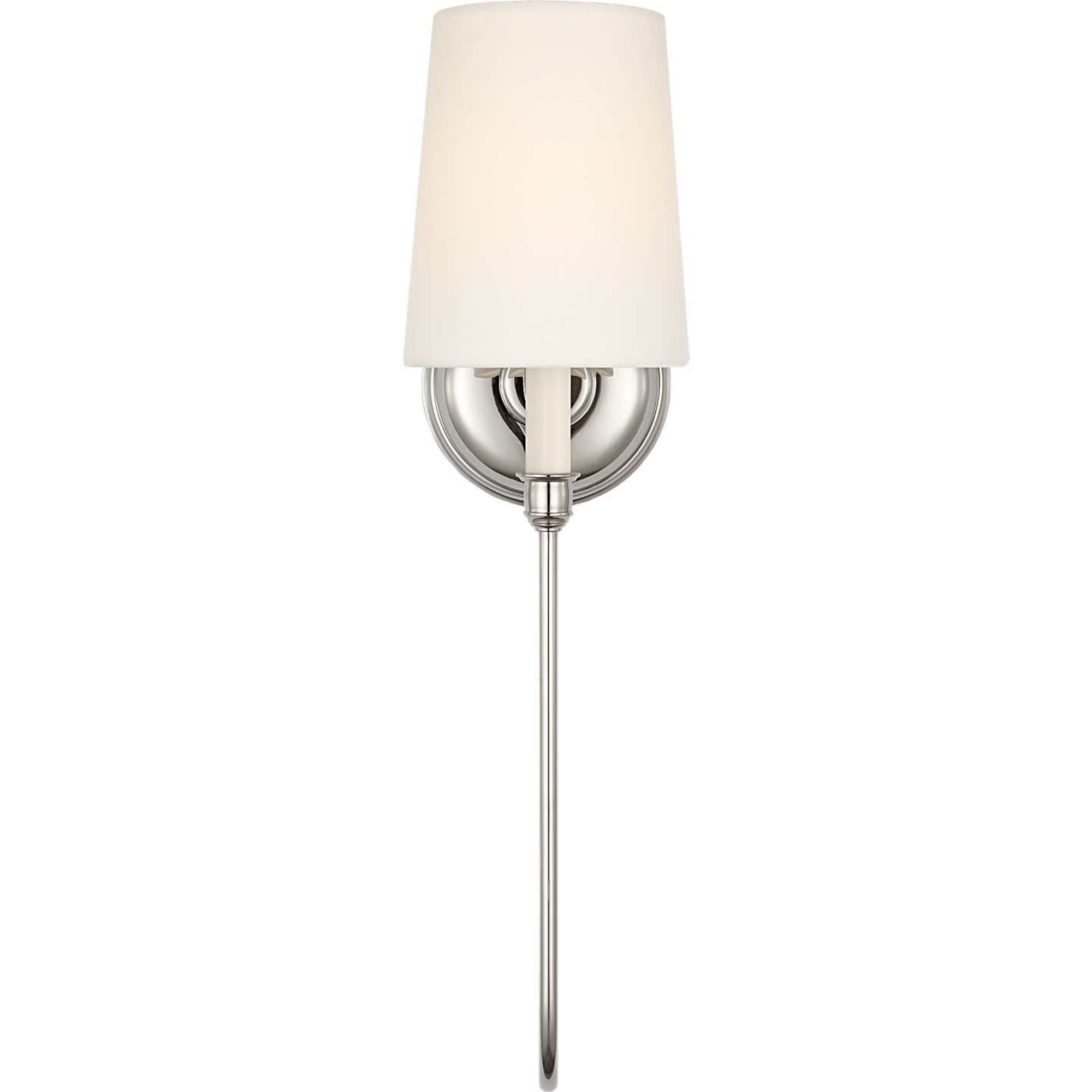 Thomas O'Brien Vendome 21" Deep Arm Cordless Sconce in Polished Nickel with Linen Shade W5.5" x H21" x E9.75"