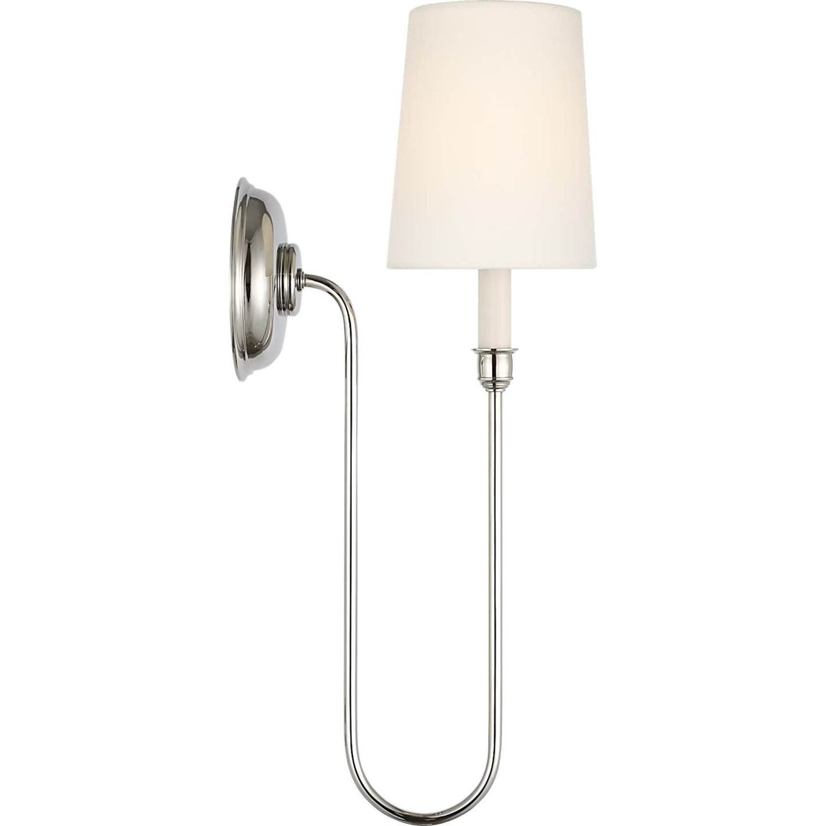 Thomas O'Brien Vendome 21" Deep Arm Cordless Sconce in Polished Nickel with Linen Shade W5.5" x H21" x E9.75"