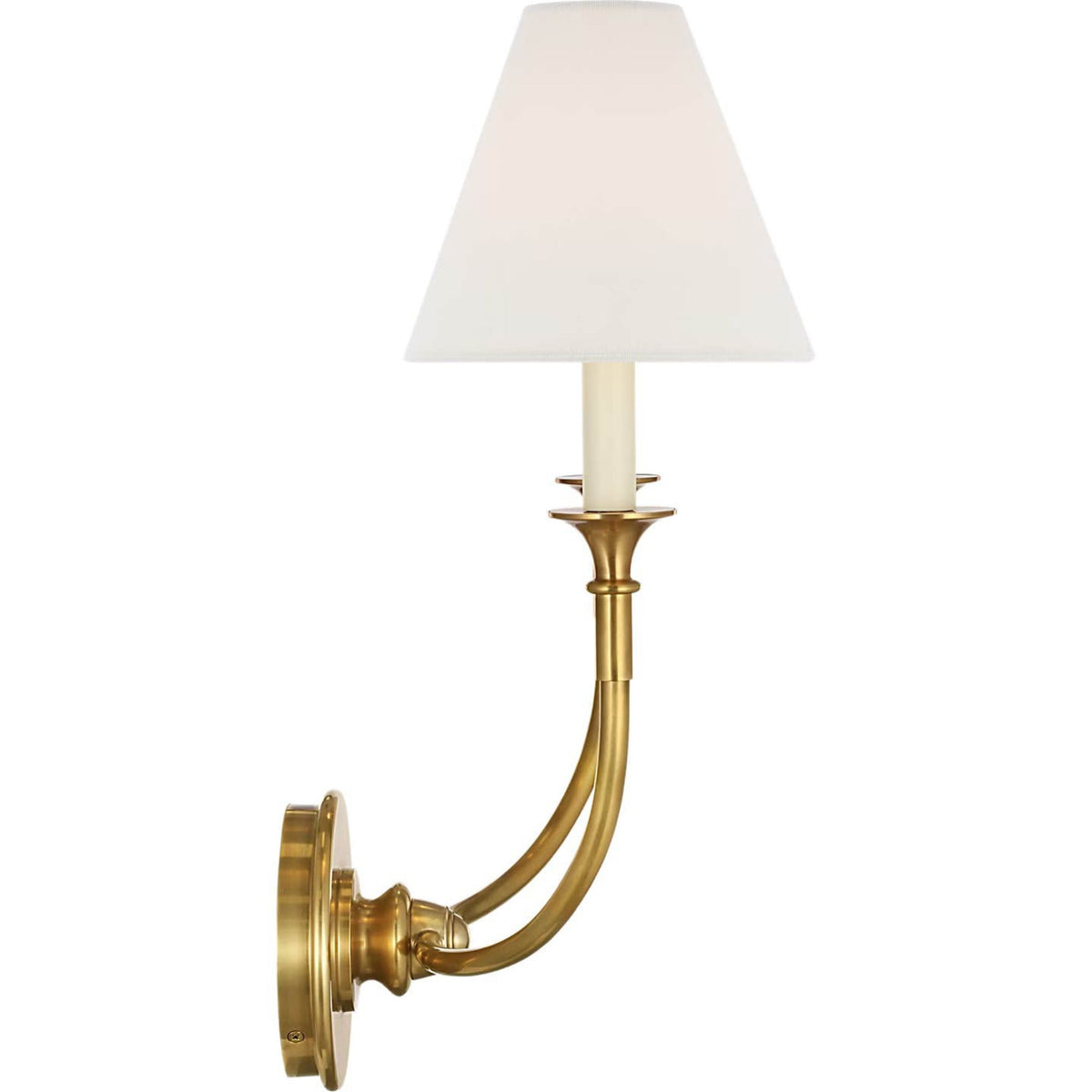 Thomas O'Brien Piaf Double Sconce in Hand-Rubbed Antique Brass with Linen Shade W18.5" x H18.5" x E9"