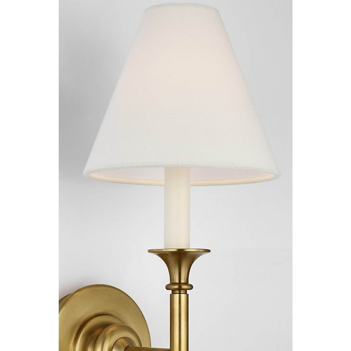 Thomas O'Brien Piaf Large Tail Sconce in Hand-Rubbed Antique Brass with Linen Shade W6.5" x H24.75" x E8.25"