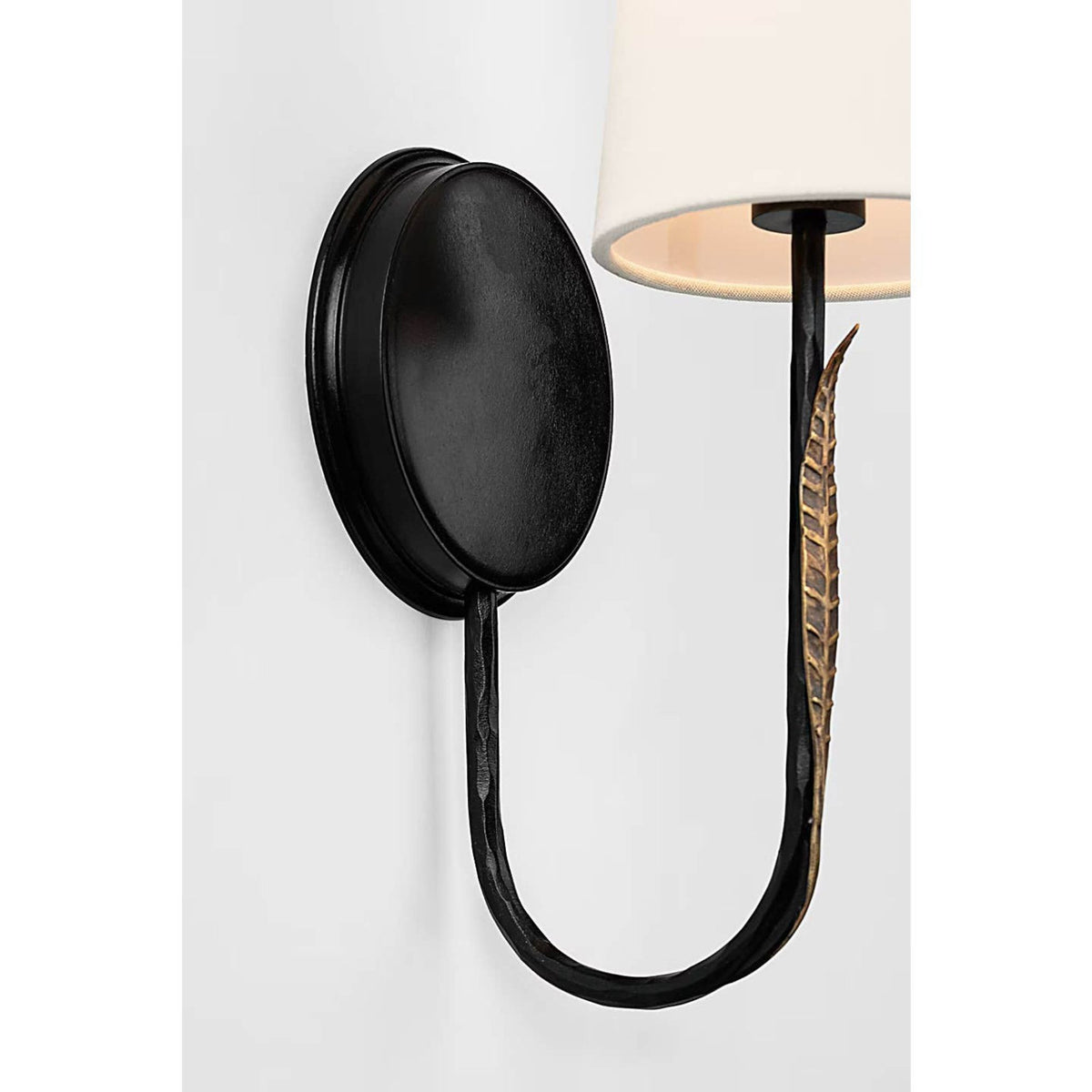 Thomas O'Brien Kairos 14" Single Sconce in Aged Iron and Roman Bronze with Linen Shade W5.25" x H14.25" x E6.75"