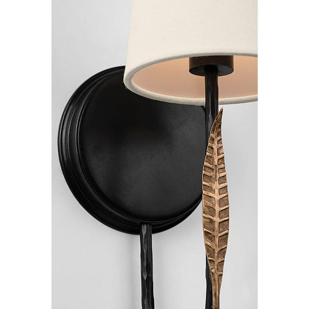 Thomas O'Brien Kairos 14" Single Sconce in Aged Iron and Roman Bronze with Linen Shade W5.25" x H14.25" x E6.75"