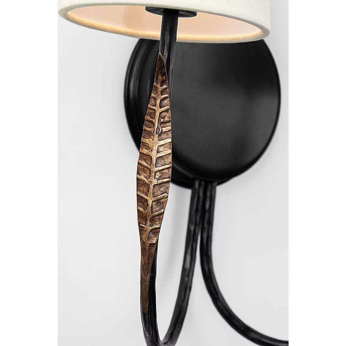 Thomas O'Brien Kairos 14" Double Sconce in Aged Iron and Roman Bronze with Linen Shades W12.75" x H14.25" x E6.75"