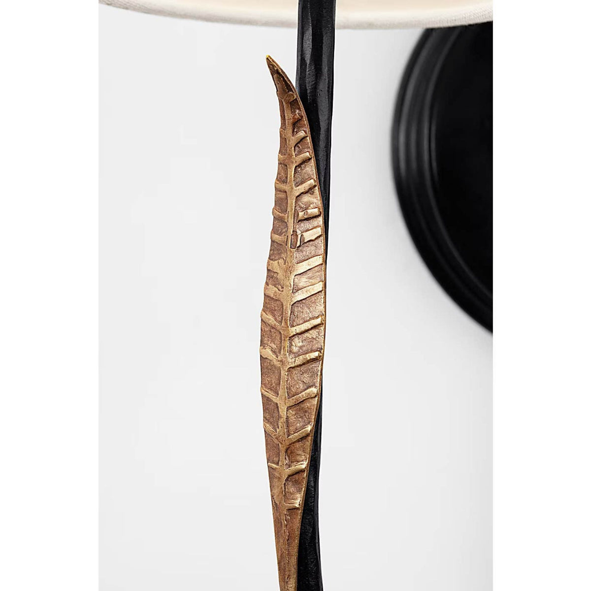 Thomas O'Brien Kairos 14" Double Sconce in Aged Iron and Roman Bronze with Linen Shades W12.75" x H14.25" x E6.75"