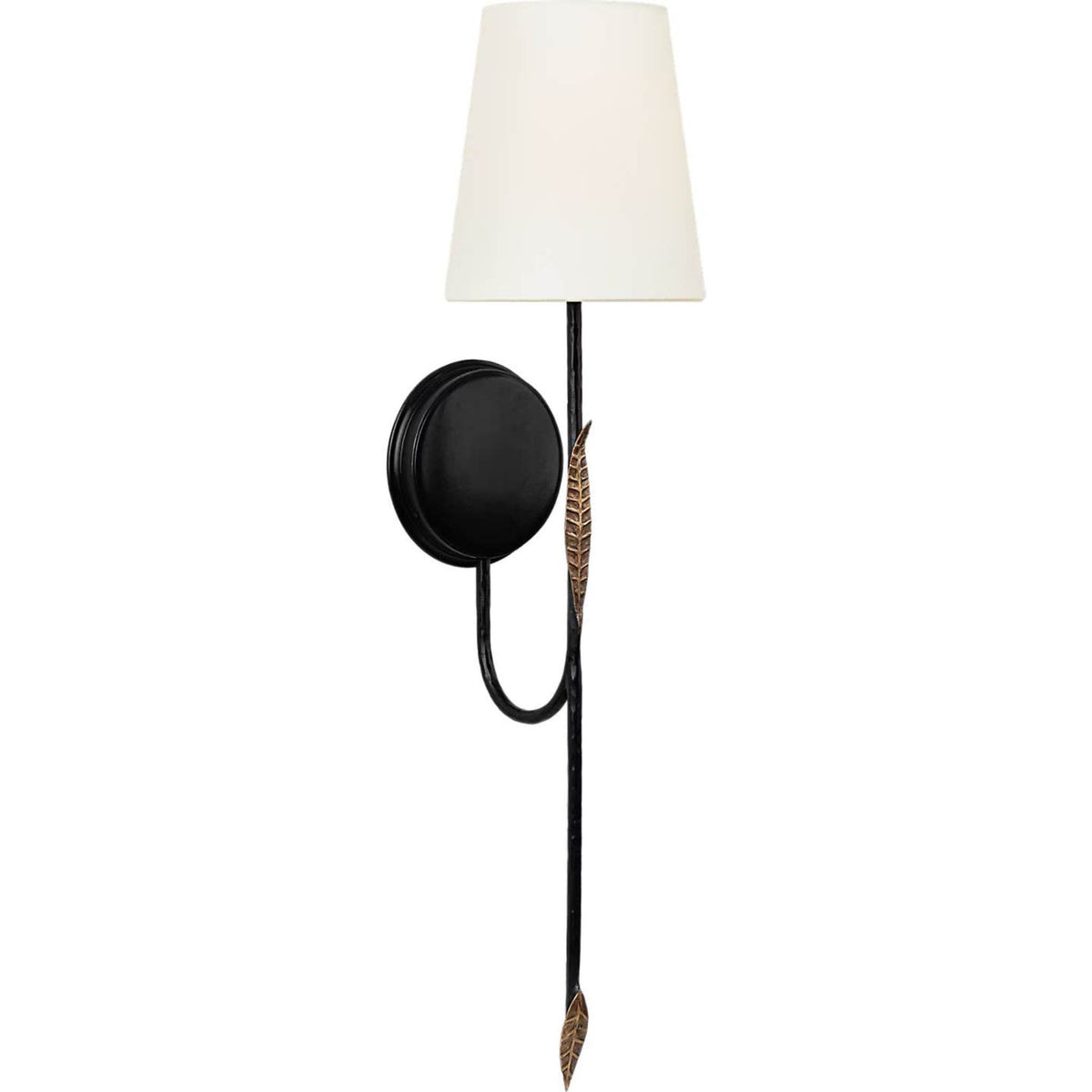 Thomas O'Brien Kairos 27" Tail Sconce in Aged Iron and Roman Bronze with Linen Shade W6.5" x H26.5" x E7.5"