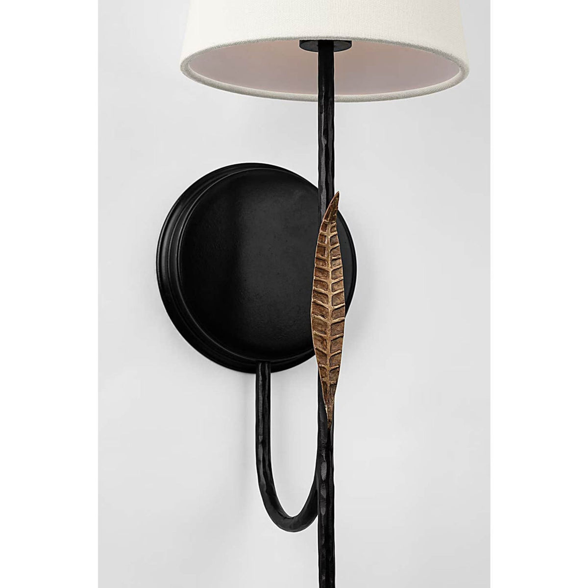 Thomas O'Brien Kairos 27" Tail Sconce in Aged Iron and Roman Bronze with Linen Shade W6.5" x H26.5" x E7.5"