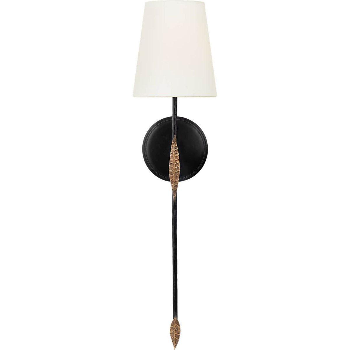 Thomas O'Brien Kairos 27" Tail Sconce in Aged Iron and Roman Bronze with Linen Shade W6.5" x H26.5" x E7.5"