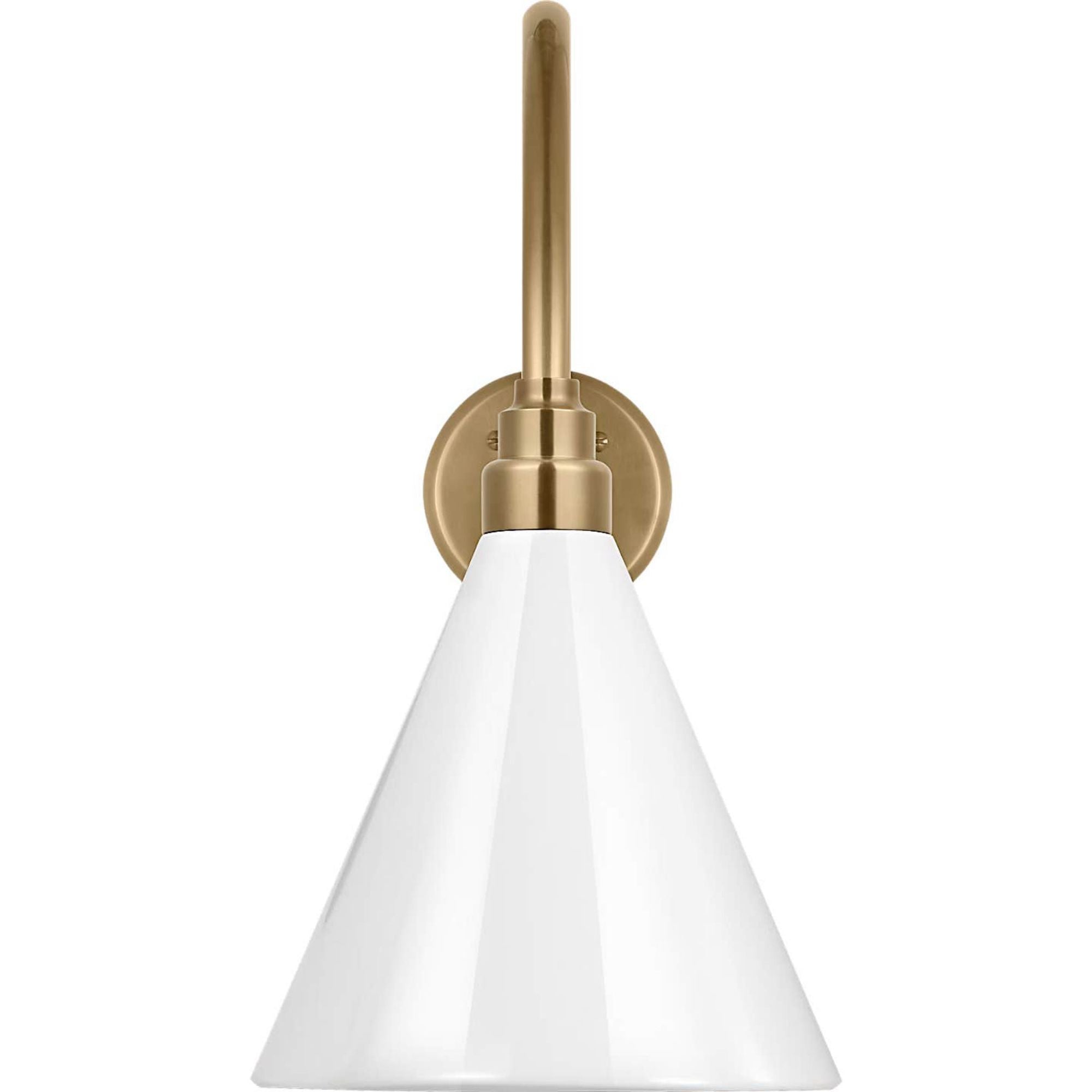 Thomas O'Brien Academy 23" Flynn Barn Light in Hand-Rubbed Antique Brass with 9" White Conical Savannah Shade W9" x H19.25" x E27"