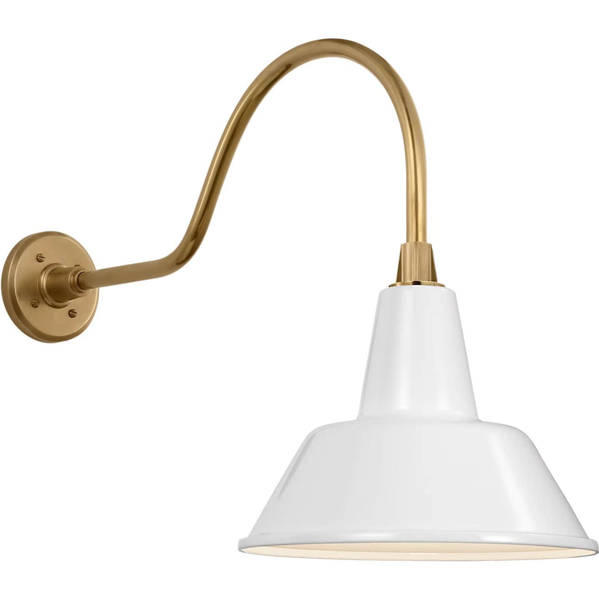 Thomas O'Brien Academy 23" Flynn Barn Light in Hand-Rubbed Antique Brass with 12.5" White Bowers Shade W12.5" x H19" x E28.75"