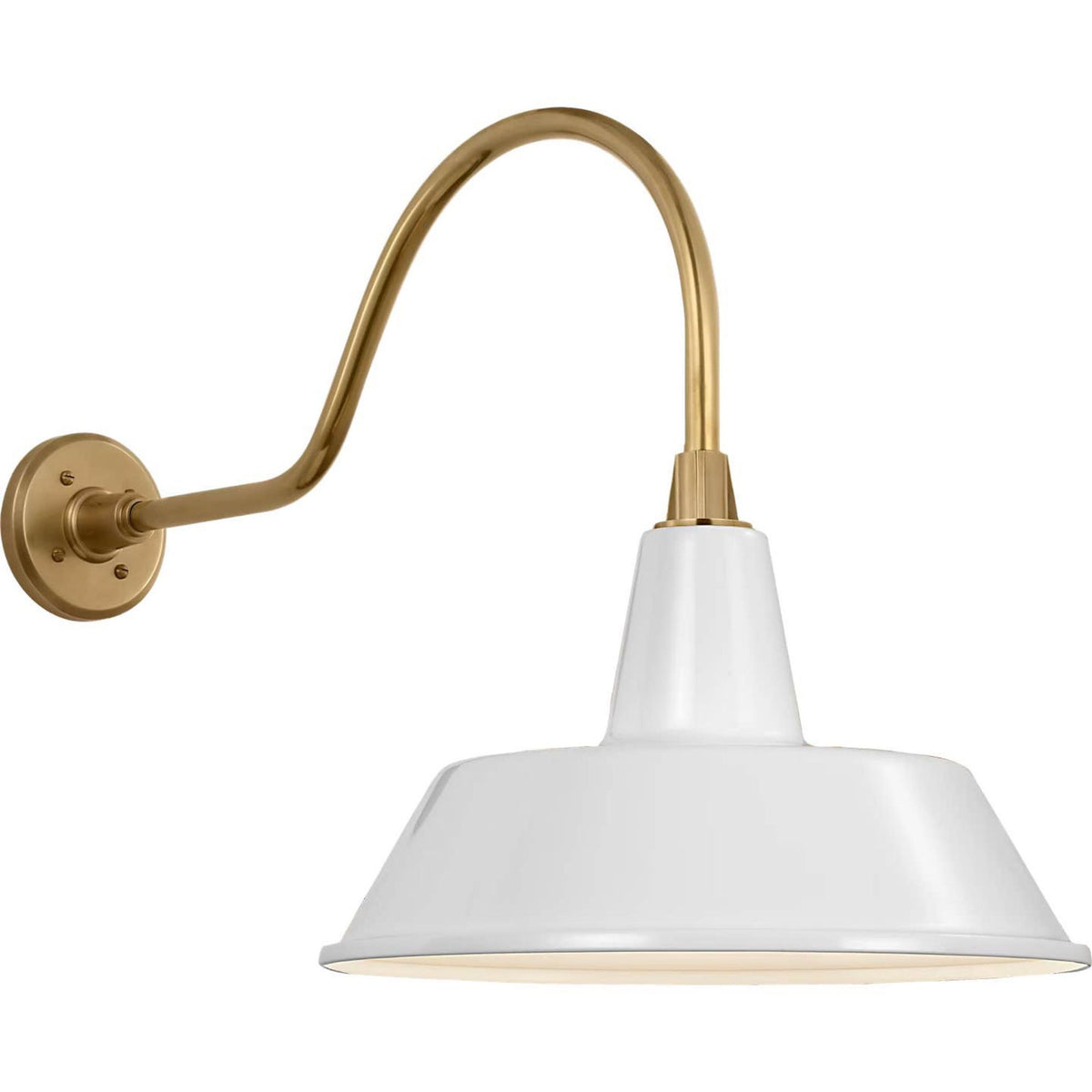 Thomas O'Brien Academy 23" Flynn Barn Light in Hand-Rubbed Antique Brass with 16" White Bowers Shade W16" x H19" x E30.75"