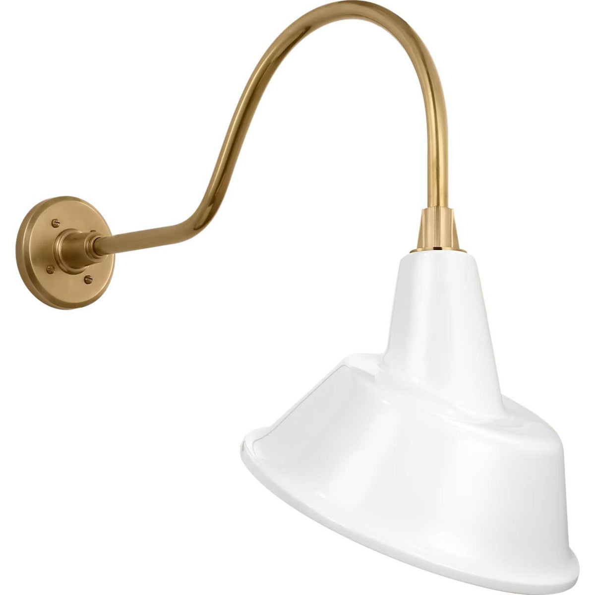 Thomas O'Brien Academy 23" Flynn Barn Light in Hand-Rubbed Antique Brass with 12.5" White Tilted Bowers Shade W12.5" x H22" x E26.25"
