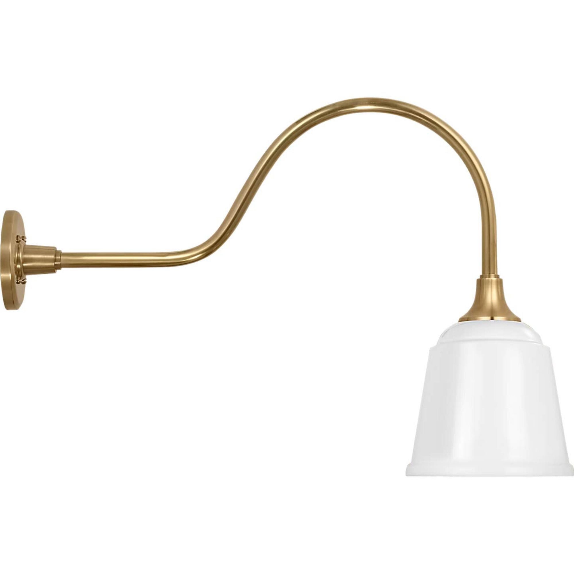 Thomas O'Brien Academy 23" Flynn Barn Light in Hand-Rubbed Antique Brass with 8" White Rockhouse Shade W8" x H18" x E26.5"