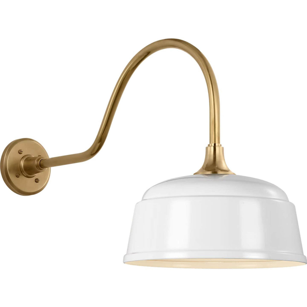 Thomas O'Brien Academy 23" Flynn Barn Light in Hand-Rubbed Antique Brass with 12.5" White Rockhouse Shade W12.5" x H16.5" x E28.75"