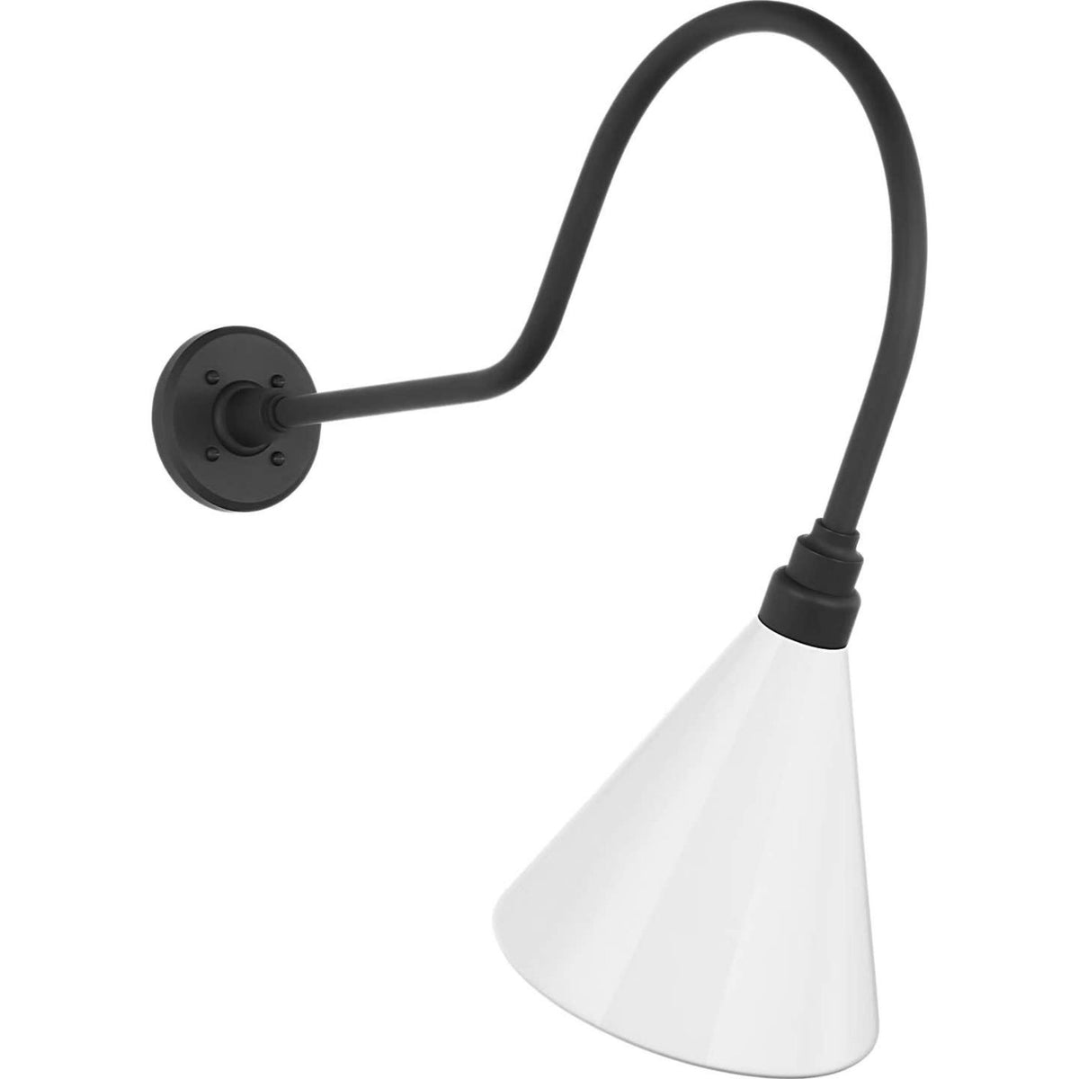 Thomas O'Brien Academy 26" Angled Flynn Barn Light in Matte Black with 9" White Conical Savannah Shade W9" x H23.25" x E26"
