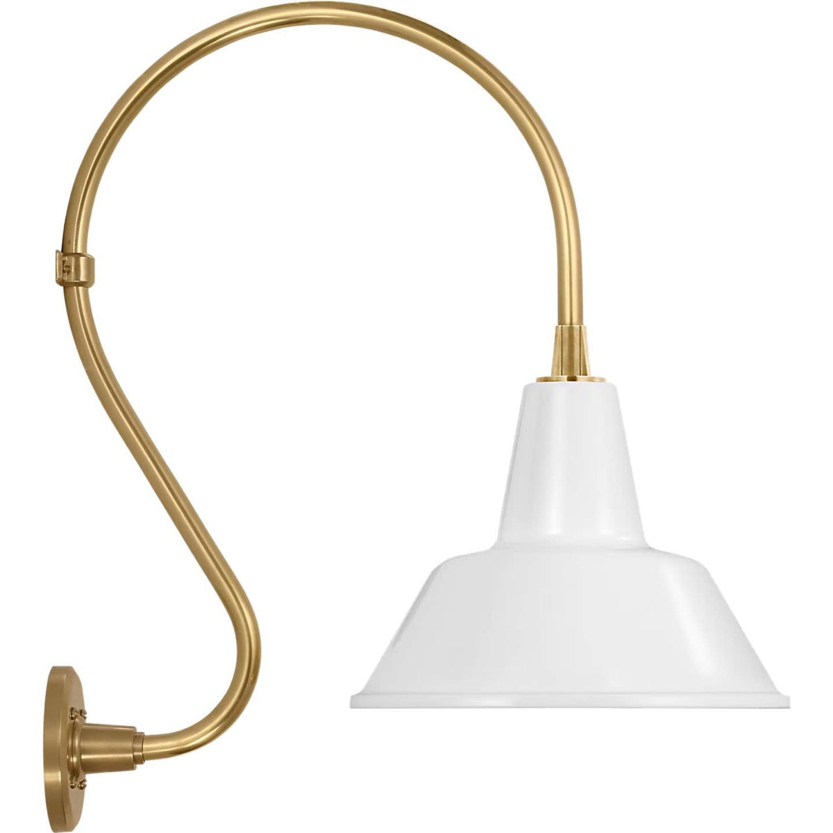 Thomas O'Brien Academy 15" Larrabee Barn Light in Hand-Rubbed Antique Brass with 12.5" White Bowers Shade W12.5" x H24" x E21"