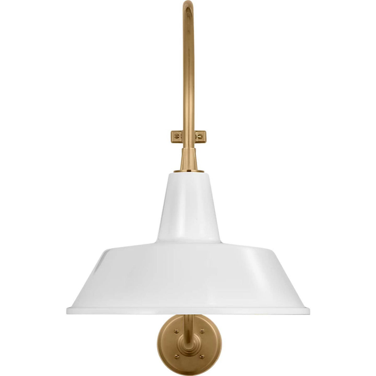 Thomas O'Brien Academy 15" Larrabee Barn Light in Hand-Rubbed Antique Brass with 16" White Bowers Shade W16" x H24" x E22.75"