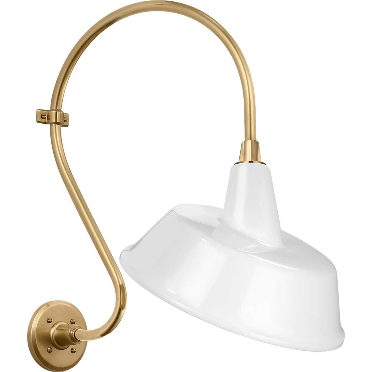 Thomas O'Brien Academy 15" Larrabee Barn Light in Hand-Rubbed Antique Brass with 16" White Tilted Bowers Shade W16" x H24.25" x E19.75"
