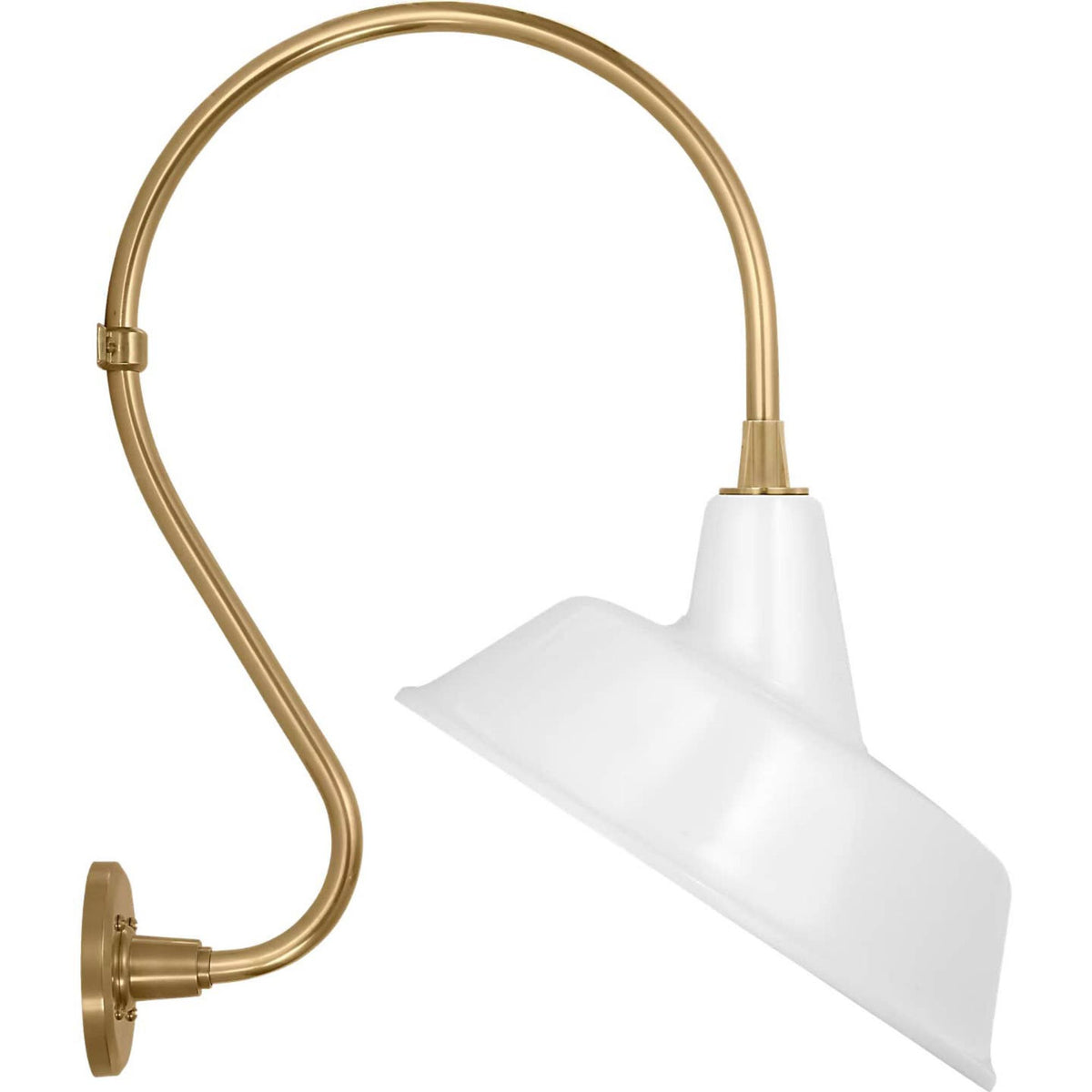 Thomas O'Brien Academy 15" Larrabee Barn Light in Hand-Rubbed Antique Brass with 16" White Tilted Bowers Shade W16" x H24.25" x E19.75"