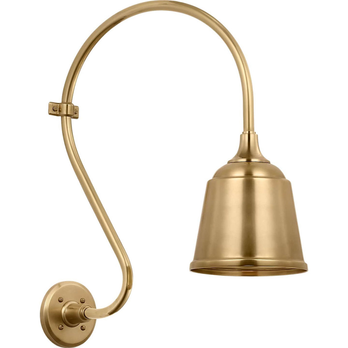 Thomas O'Brien Academy 15" Larrabee Barn Light in Hand-Rubbed Antique Brass with 8" Rockhouse Shade W8" x H24" x E18.5"