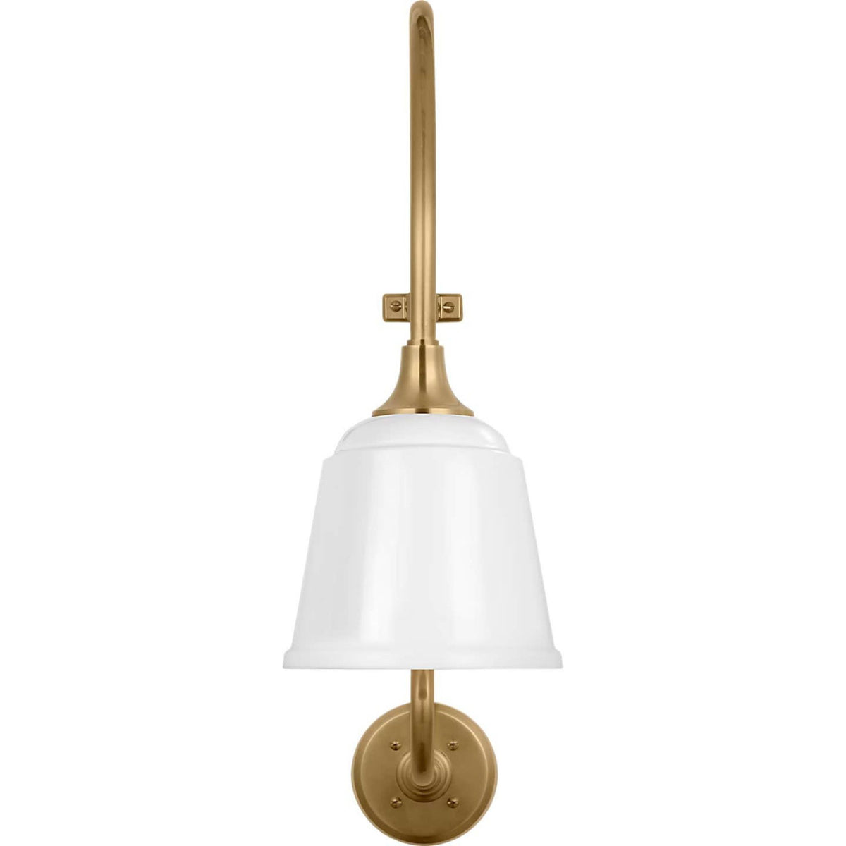 Thomas O'Brien Academy 15" Larrabee Barn Light in Hand-Rubbed Antique Brass with 8" White Rockhouse Shade W8" x H24" x E18.5"