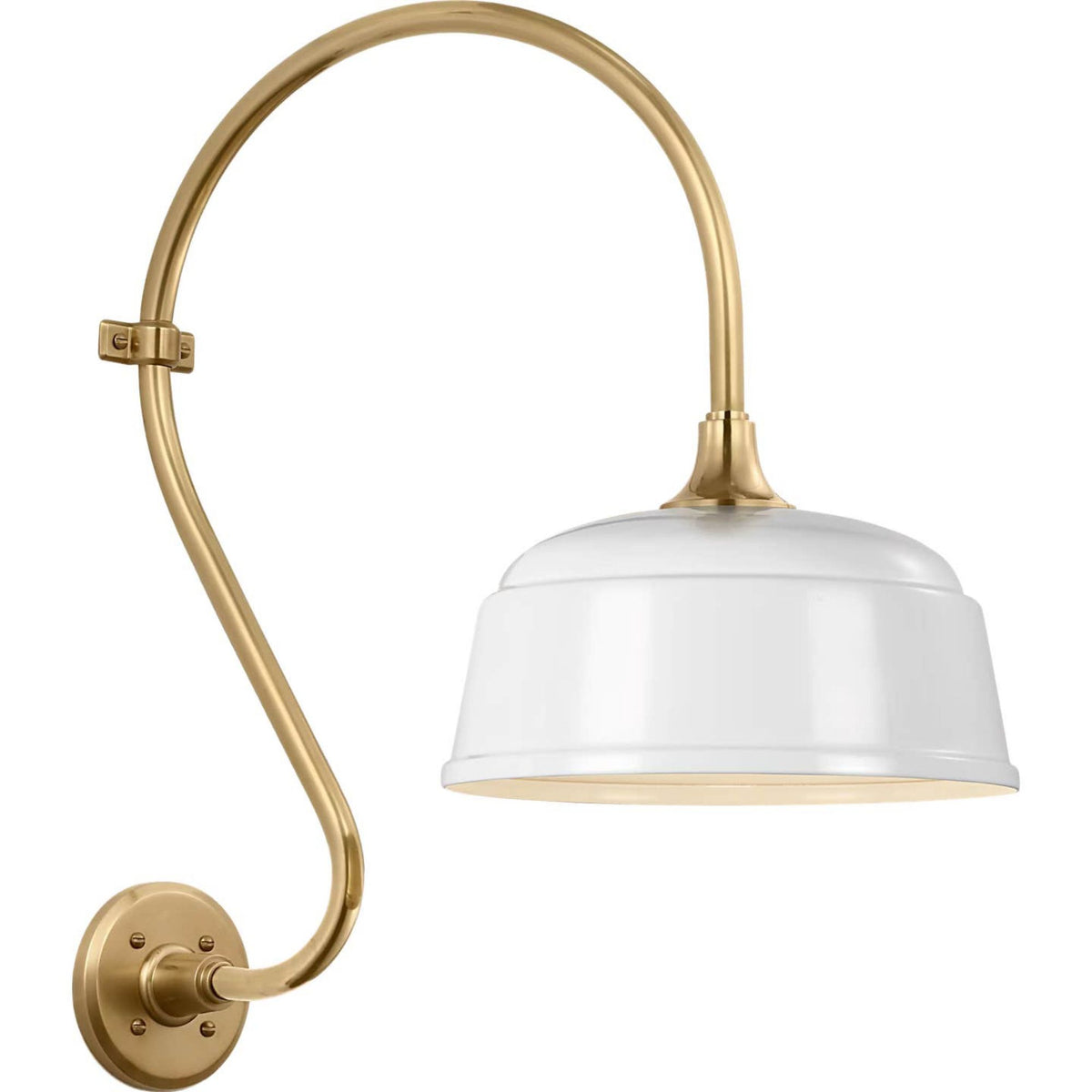 Thomas O'Brien Academy 15" Larrabee Barn Light in Hand-Rubbed Antique Brass with 12.5" White Rockhouse Shade W12.5" x H24" x E21"